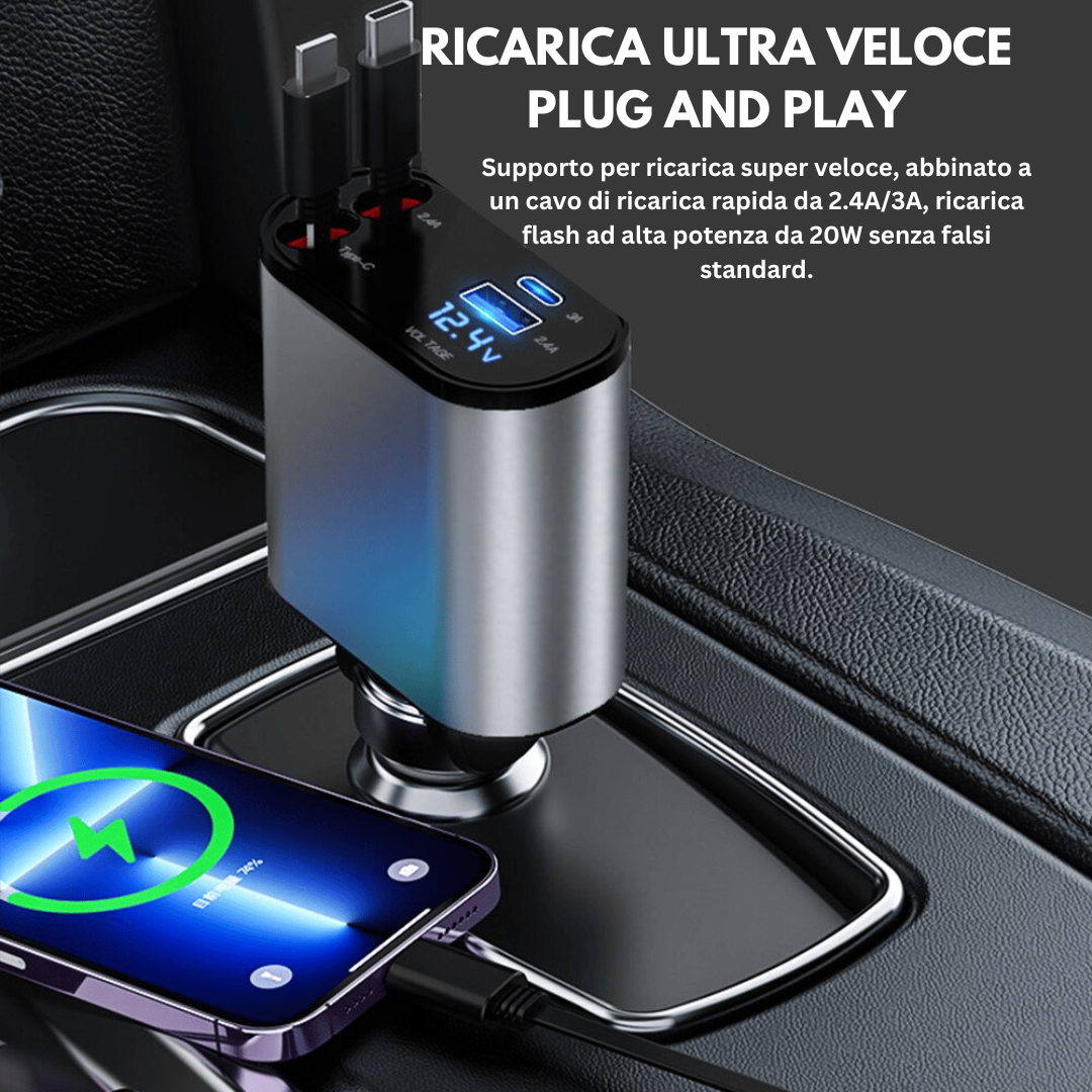 Caricatore da Auto Retrattile (Ricarica Rapida 60W)